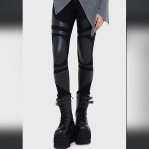 Killstar Black Faux-Leather Panel Leggings